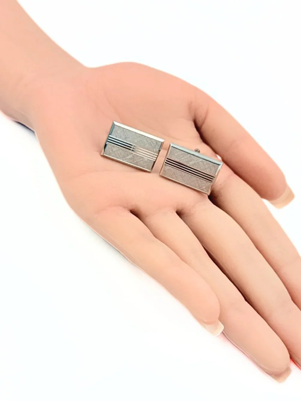Swank Signed MCM Rectangular Etched Florentine Finish Silver Plated Cufflinks